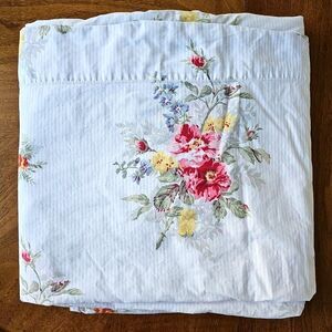 Chaps Ralph Lauren Nantucket Garden King Flat Sheet Striped Floral Cottage Roses